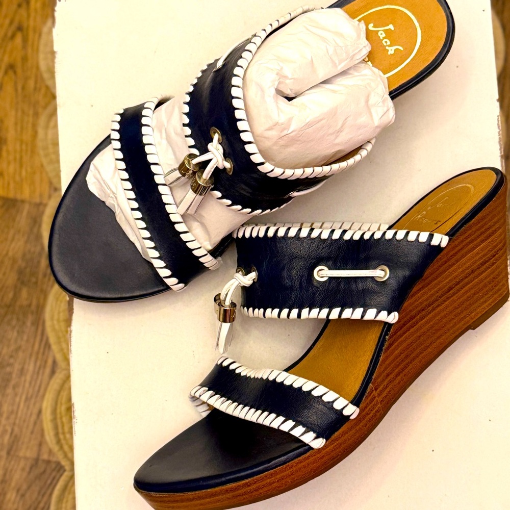 Women's Jack Rogers Navy and White Wedge Sandals